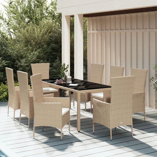 Set da Pranzo da Giardino 9 pz con Cuscini Beige in Polyrattan 3157564