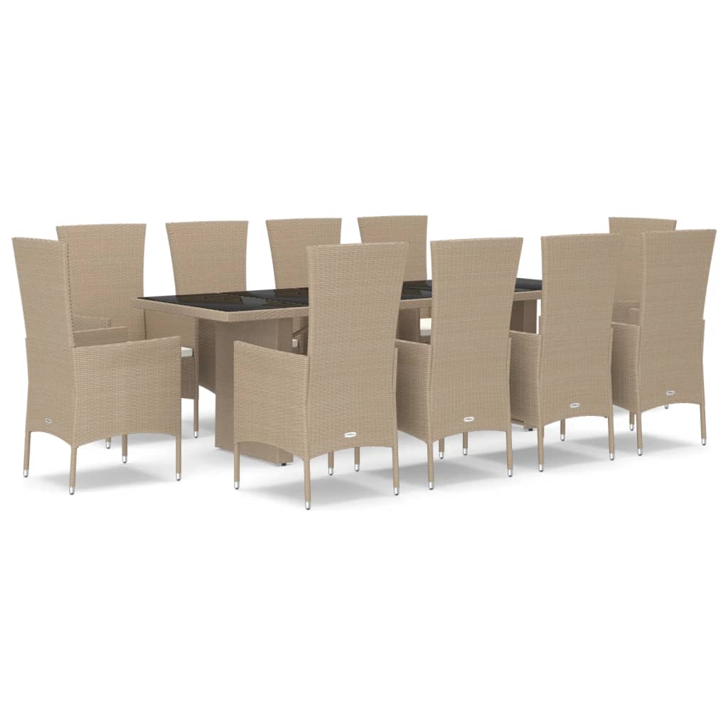 Set da Pranzo da Giardino 11 pz con Cuscini Beige in Polyrattancod mxl 77262