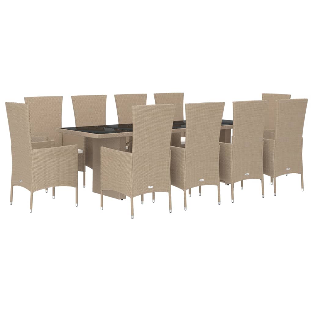 Set da Pranzo da Giardino 11 pz con Cuscini Beige in Polyrattancod mxl 77262