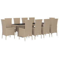 Set da Pranzo da Giardino 11 pz con Cuscini Beige in Polyrattancod mxl 77262