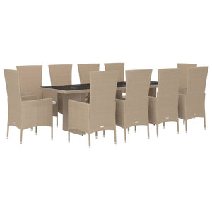 Set da Pranzo da Giardino 11 pz con Cuscini Beige in Polyrattancod mxl 77262