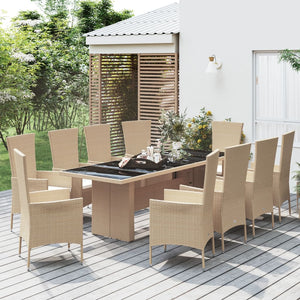 Set da Pranzo da Giardino 11 pz con Cuscini Beige in Polyrattancod mxl 77262