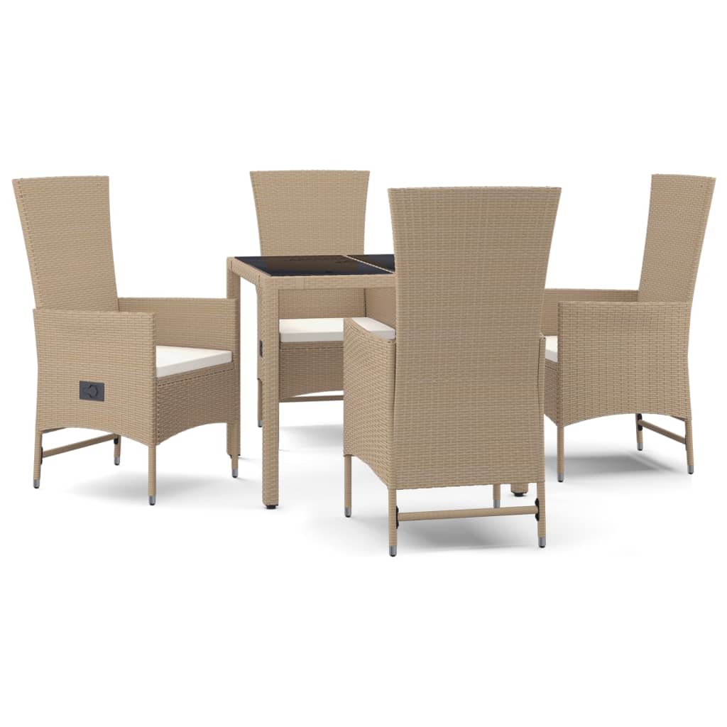 Set da Pranzo da Giardino 5 pz con Cuscini Beige in Polyrattan 3157568