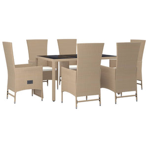 Set da Pranzo da Giardino 7 pz con Cuscini Beige in Polyrattan