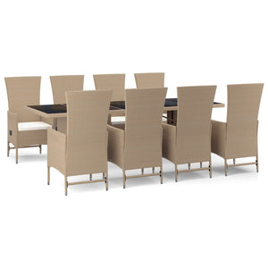 Set da Pranzo da Giardino 9 pz con Cuscini Beige in Polyrattancod mxl 100400