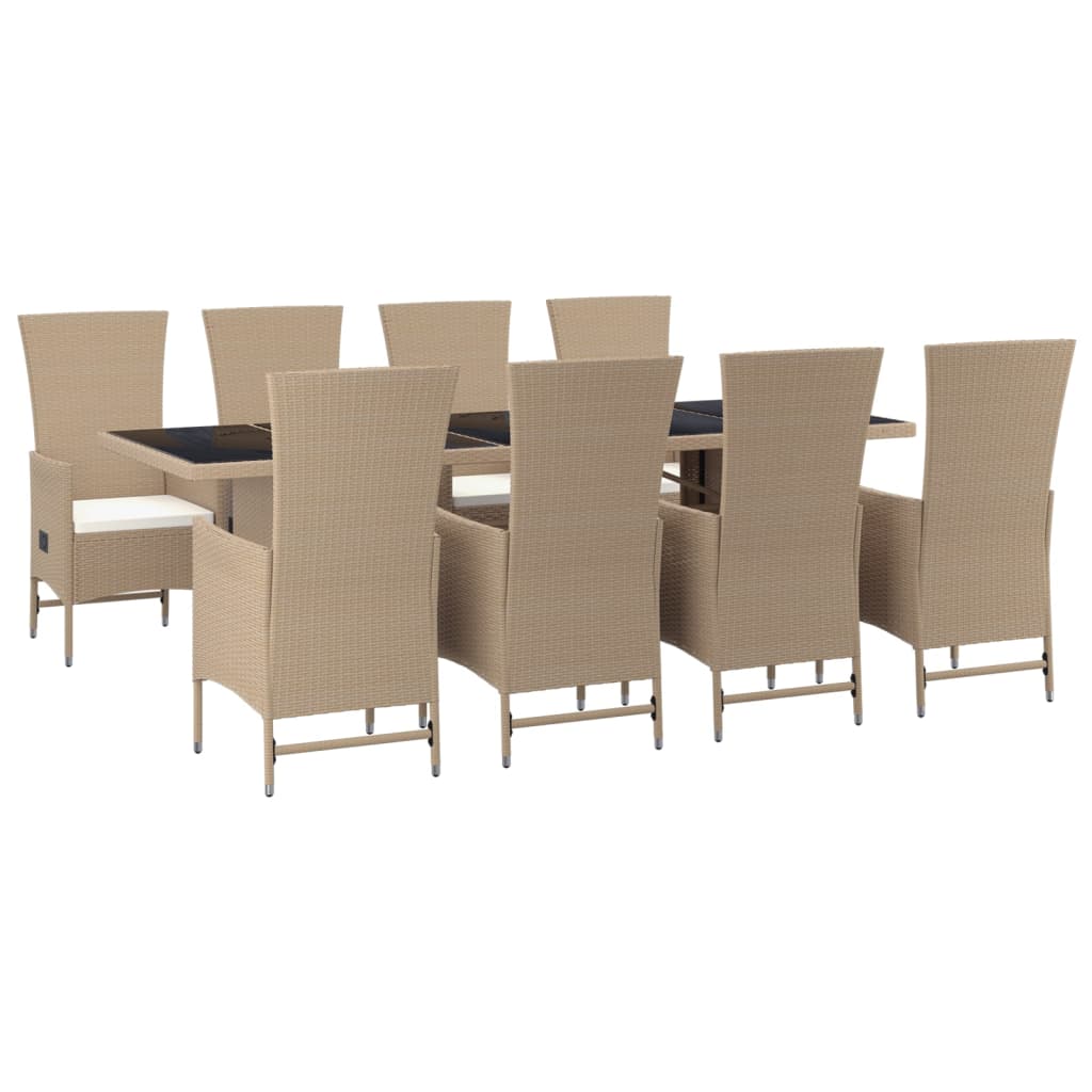 Set da Pranzo da Giardino 9 pz con Cuscini Beige in Polyrattancod mxl 100400