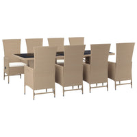 Set da Pranzo da Giardino 9 pz con Cuscini Beige in Polyrattancod mxl 100400