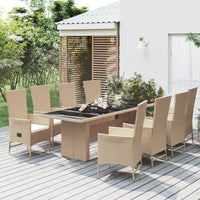 Set da Pranzo da Giardino 9 pz con Cuscini Beige in Polyrattancod mxl 100400