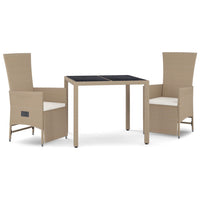 Set da Pranzo da Giardino 3 pz con Cuscini Beige in Polyrattancod mxl 124341