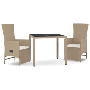 Set da Pranzo da Giardino 3 pz con Cuscini Beige in Polyrattancod mxl 124341