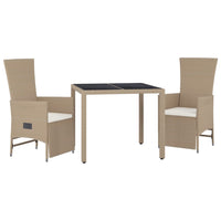 Set da Pranzo da Giardino 3 pz con Cuscini Beige in Polyrattancod mxl 124341