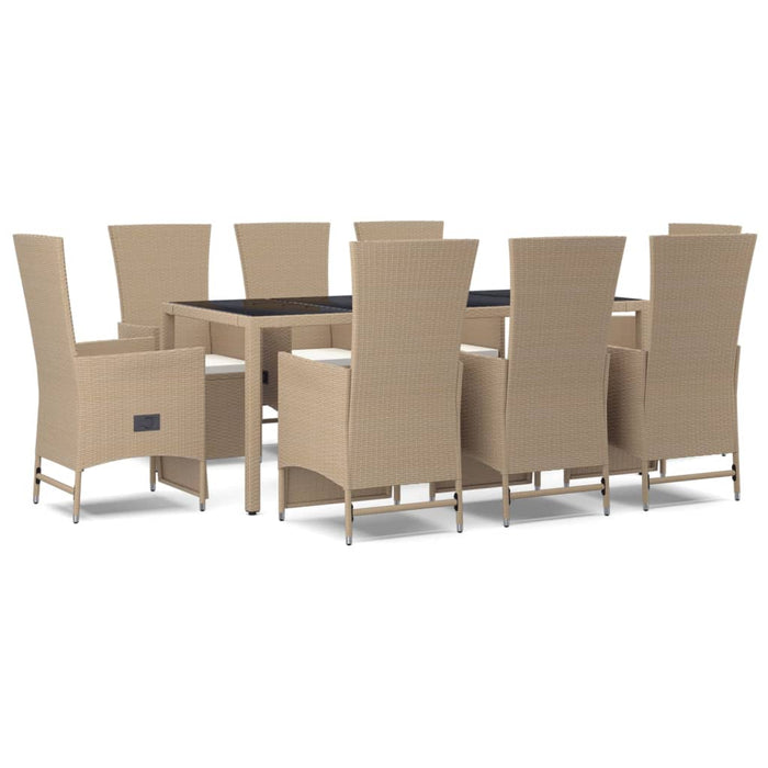 Set da Pranzo da Giardino 9 pz con Cuscini Beige in Polyrattancod mxl 77273