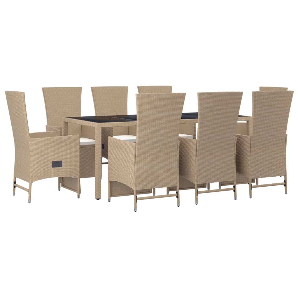 Set da Pranzo da Giardino 9 pz con Cuscini Beige in Polyrattancod mxl 77273