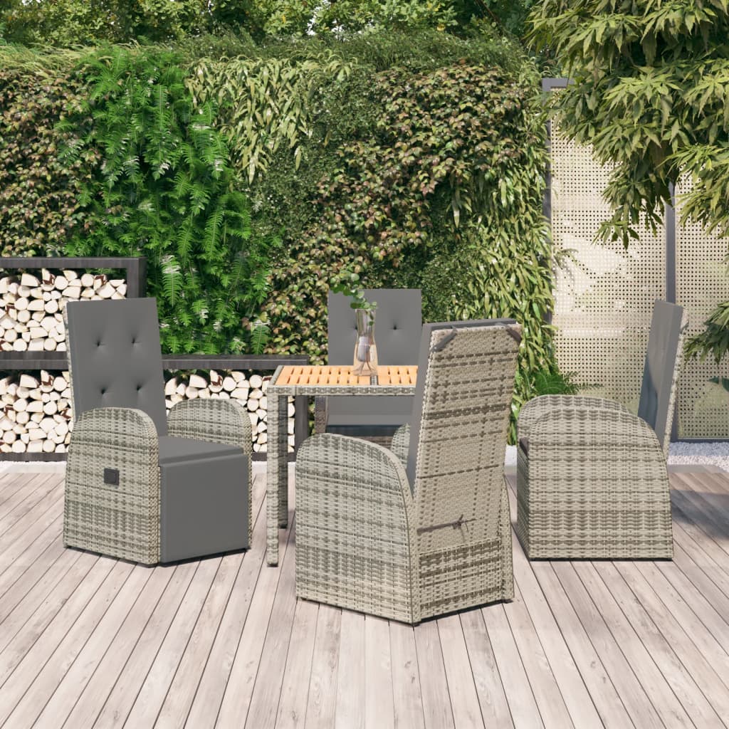 Set da Pranzo da Giardino 5 pz con Cuscini in Polyrattan Grigio 3157584