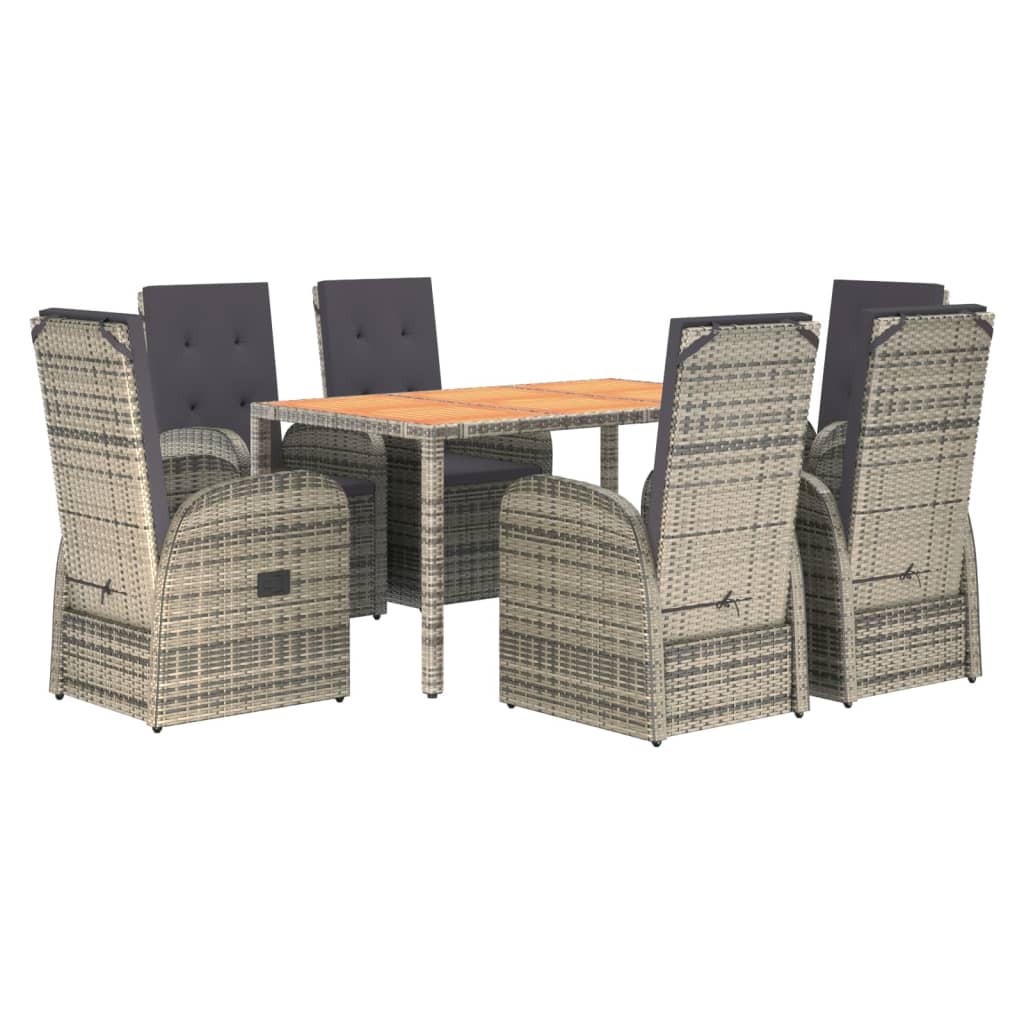 Set da Pranzo da Giardino 7 pz con Cuscini in Polyrattan Grigio 3157586