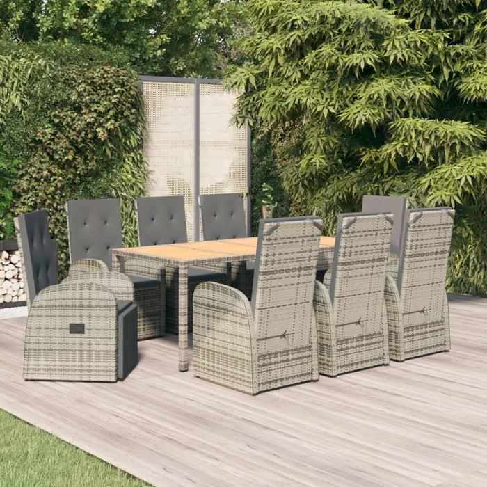 Set da Pranzo da Giardino 9 pz con Cuscini in Polyrattan Grigiocod mxl 100404