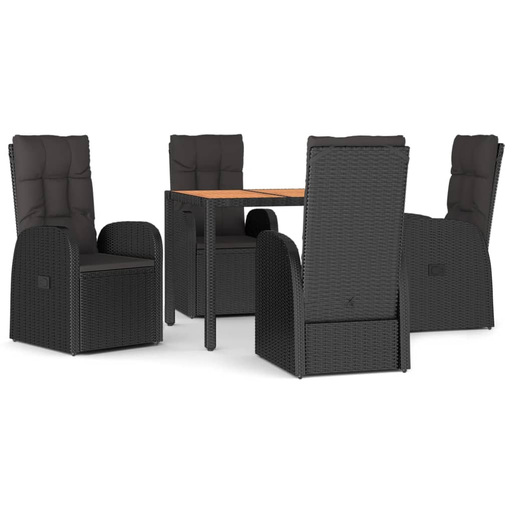 Set da Pranzo da Giardino 5 pz Nero con Cuscini in Polyrattan 3157598