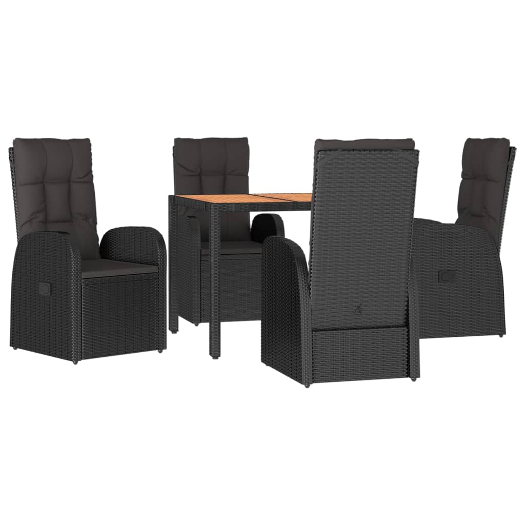 Set da Pranzo da Giardino 5 pz Nero con Cuscini in Polyrattan 3157598