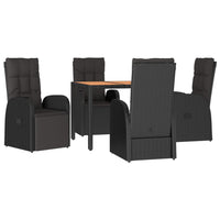 Set da Pranzo da Giardino 5 pz Nero con Cuscini in Polyrattan 3157599