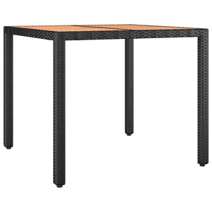 Set Pranzo Giardino 3pz Nero Polyrattan e Legno Massello Acacia