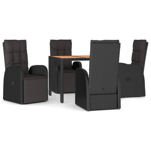 Set Pranzo Giardino 5pz Nero Polyrattan Legno Massello Acacia 3157607