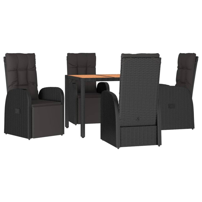 Set Pranzo Giardino 5pz Nero Polyrattan Legno Massello Acacia 3157607