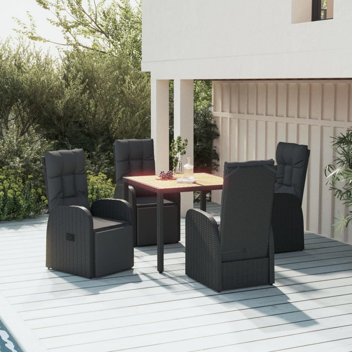 Set Pranzo Giardino 5pz Nero Polyrattan Legno Massello Acacia 3157607