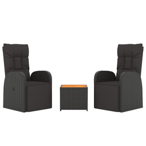 Set Mobili Giardino 3pz Nero Polyrattan e Legno Massello Acacia 3157650