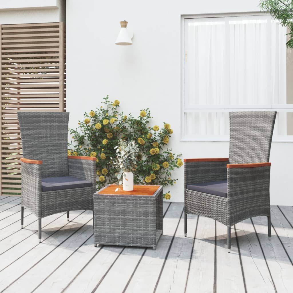 Set Mobili Giardino 3pz Grigio Polyrattan Legno Massello Acacia 3157652