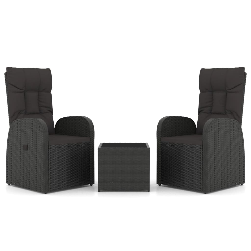 Set Mobili da Giardino 3 pz Nero Polyrattan e Acciaio 3157659