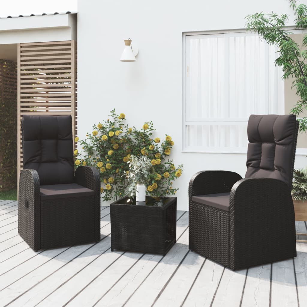 Set Mobili da Giardino 3 pz Nero Polyrattan e Acciaio 3157659