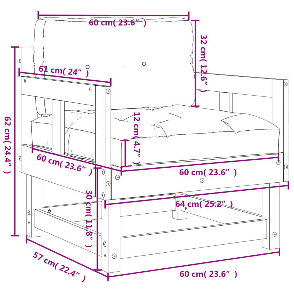 Sedie da Giardino con Cuscini 2 pz Legno Massello di Pino 825443