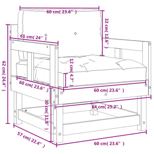 Sedie da Giardino con Cuscini 2pz Legno Massello di Pino Nero 825447