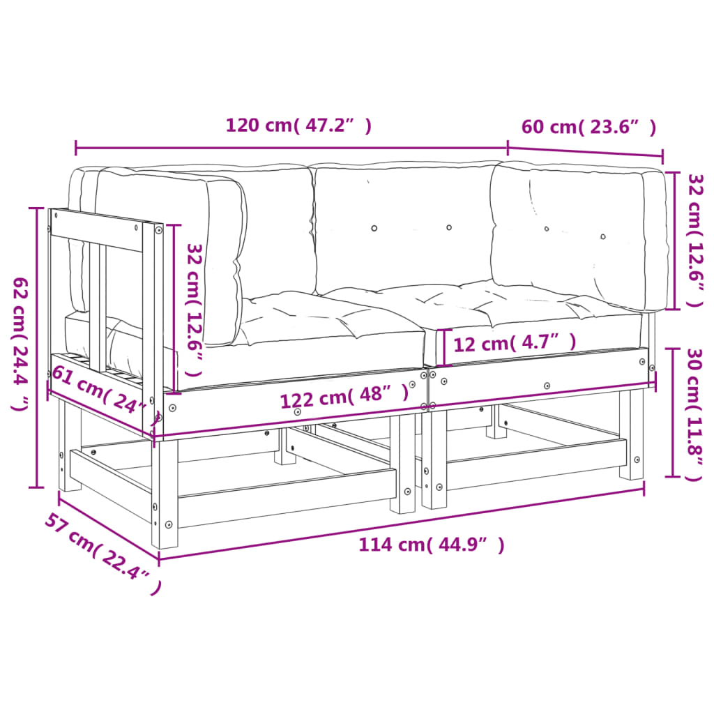 Divani Angolari con Cuscini 2 pz Legno Massello di Pino Bianco 825451