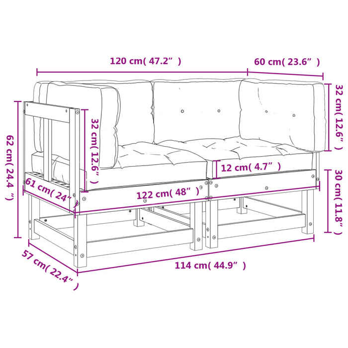 Divani Angolari con Cuscini 2 pz Legno Massello di Pino Grigio 825452