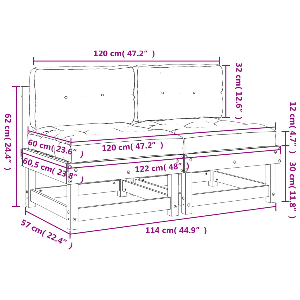 Divani Centrali con Cuscini 2pz in Legno Massello di Pino Miele 825460