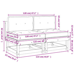 Divani Centrali con Cuscini 2 pz Legno Massello di Pino Nero 825461