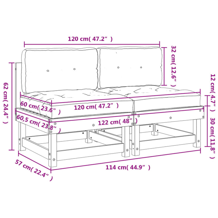 Divani Centrali con Cuscini 2 pz Legno Massello di Pino Nero 825461