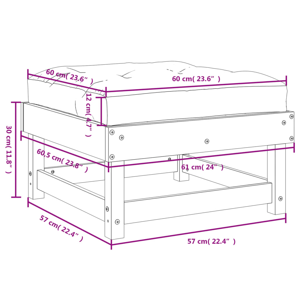 Poggiapiedi Giardino con Cuscini 2pz Legno Massello Pino Bianco 825465