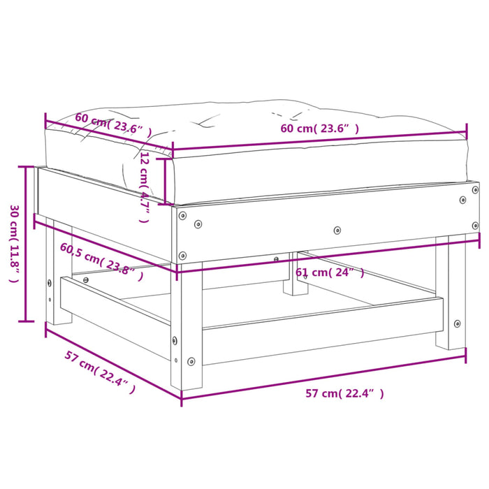 Poggiapiedi Giardino con Cuscini 2pz Legno Massello Pino Grigio 825466