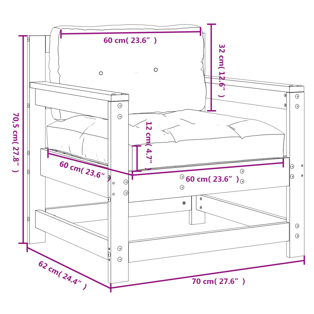 Sedie da Giardino con Cuscini 2pz Legno Massello di Pino Grigio 825564