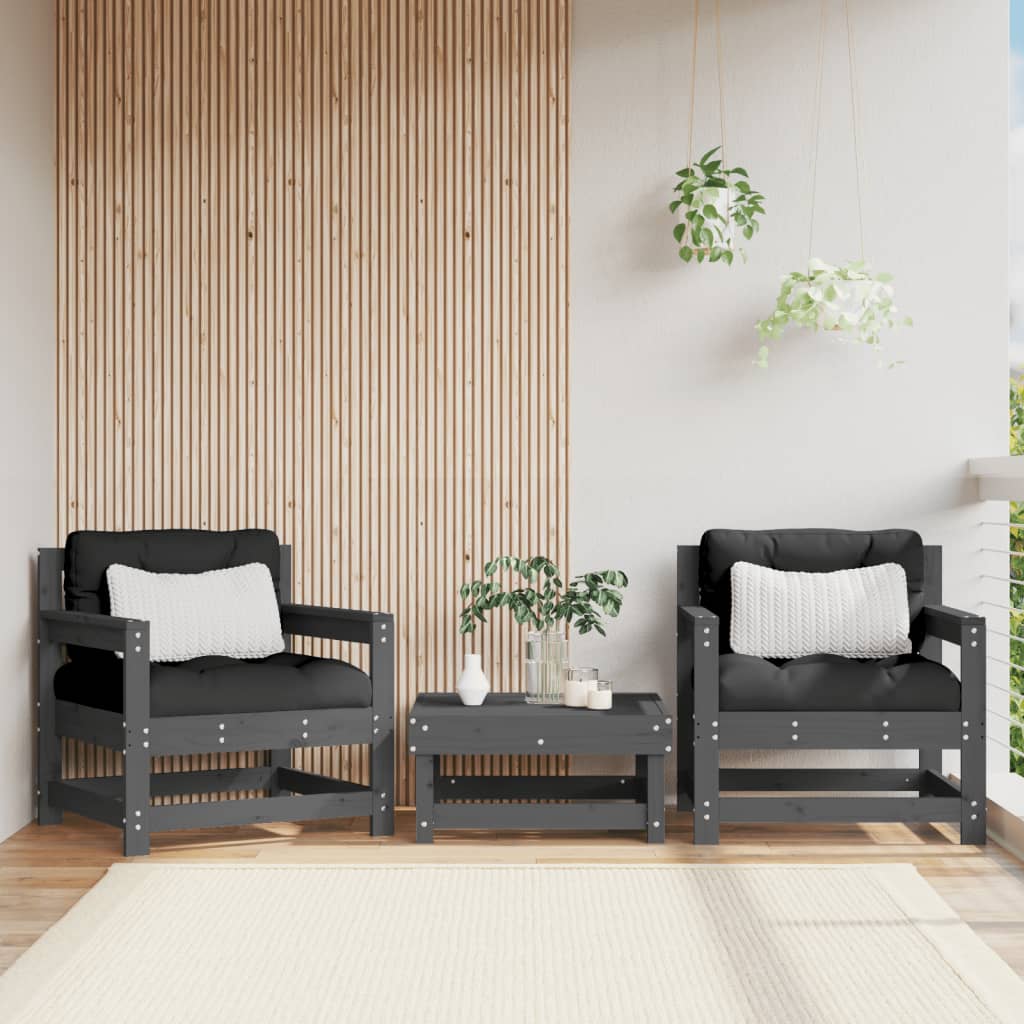 Sedie da Giardino con Cuscini 2pz Legno Massello di Pino Grigio 825564