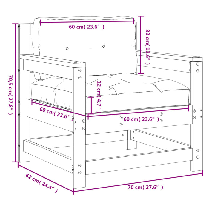 Sedie da Giardino con Cuscini 2 pz in Legno Impregnato di Pino 825568