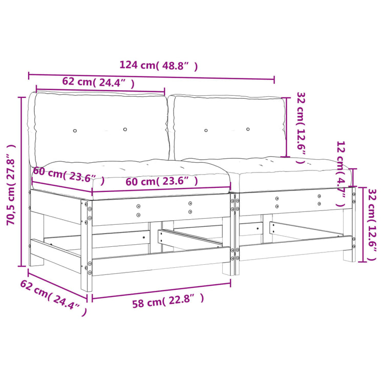 Divani Centrali con Cuscini 2 pz Legno Massello di Pino Bianco 825577