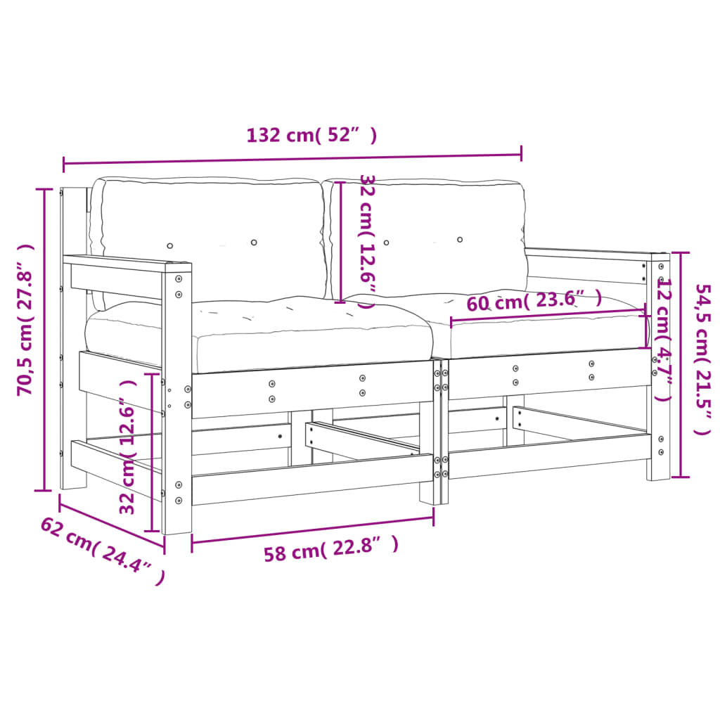 Sedie da Giardino con Cuscini 2pz Legno Massello di Pino Bianco 825591