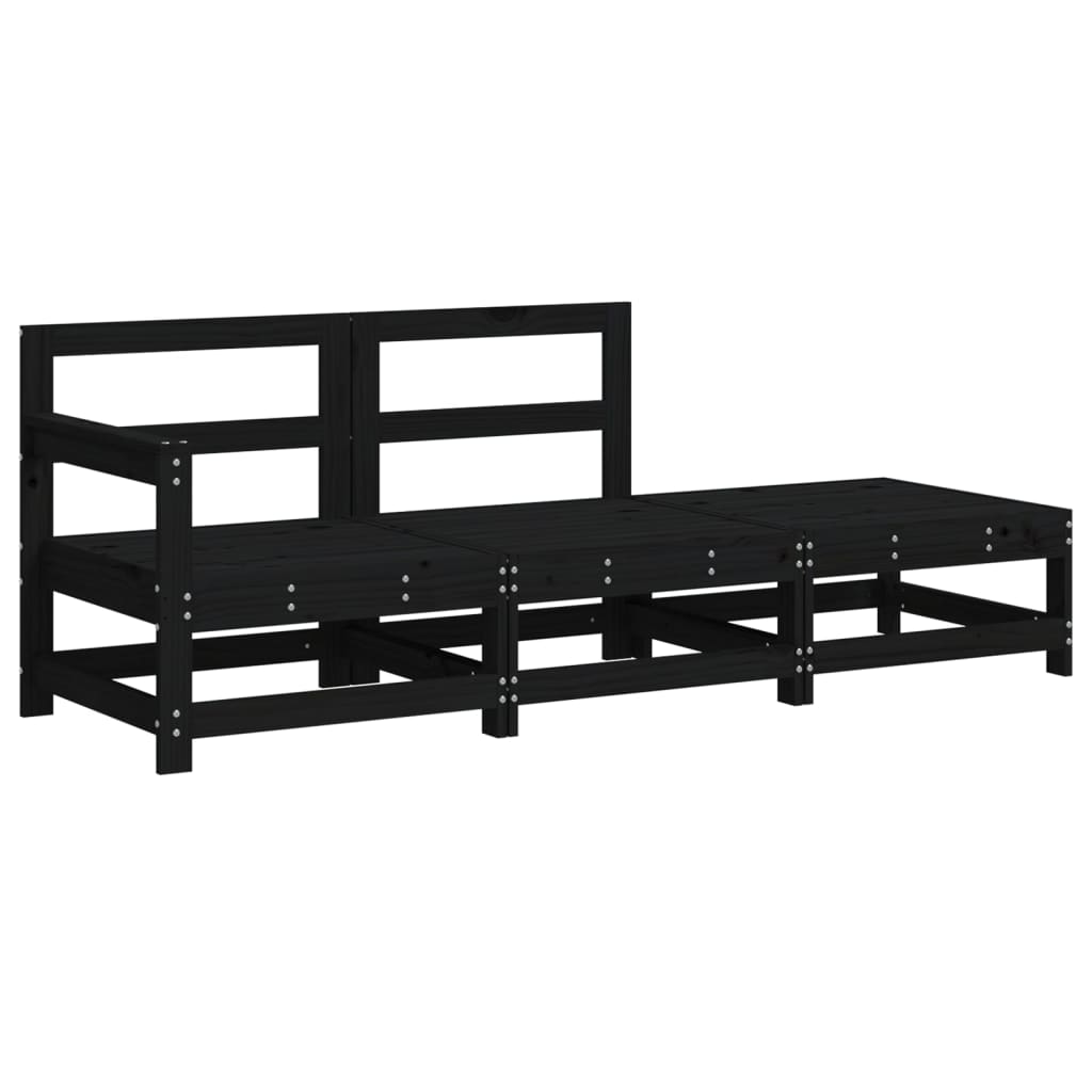 Set Divani da Giardino 3 pz con Cuscini in Legno Massello Nero 825601