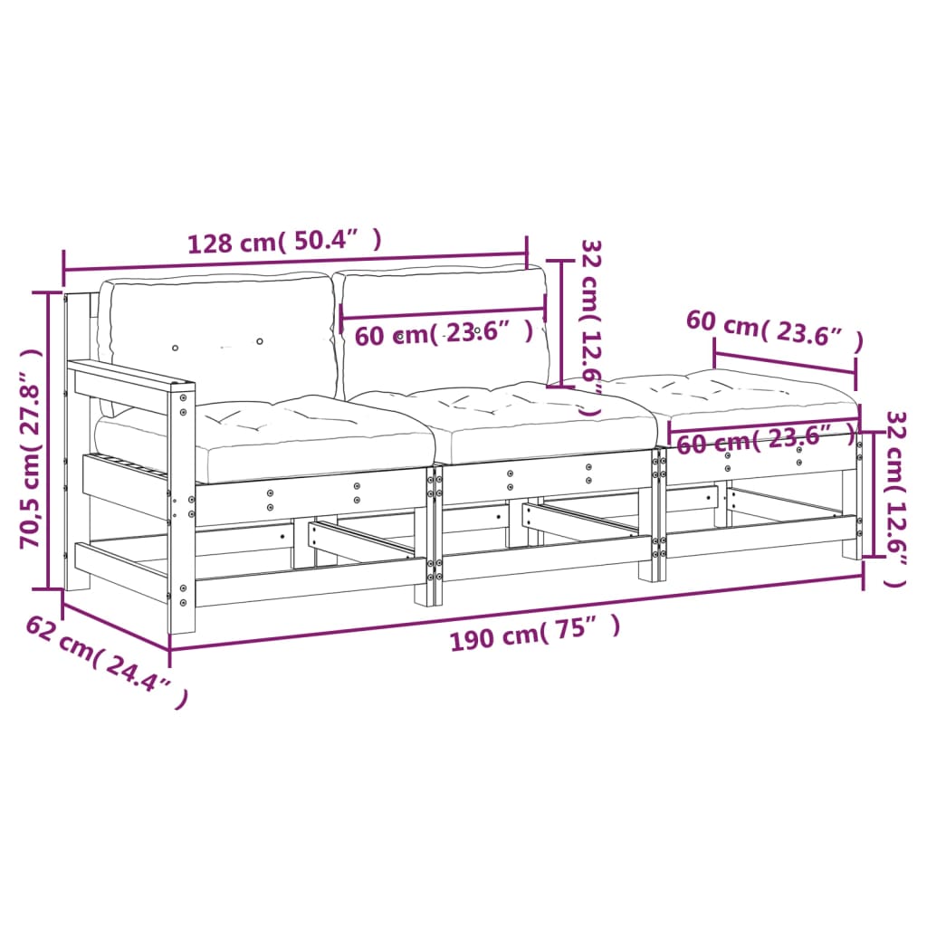 Set Divani da Giardino 3pz con Cuscini Legno Impregnato di Pino 825603