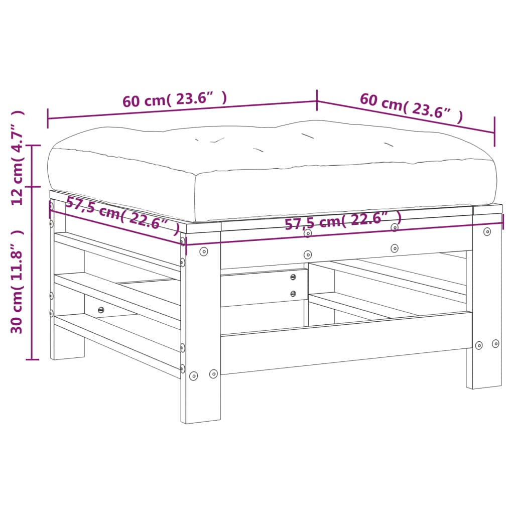 Poggiapiedi da Giardino con Cuscino Legno Massello Pino Bianco 825668