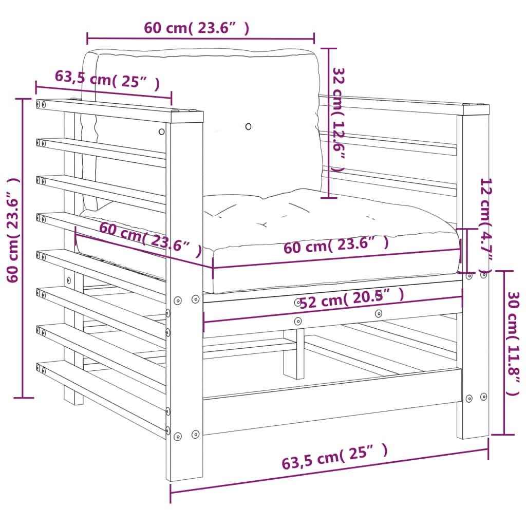 Sedie da Giardino con Cuscini 2pz Legno Massello di Pino Bianco 825675