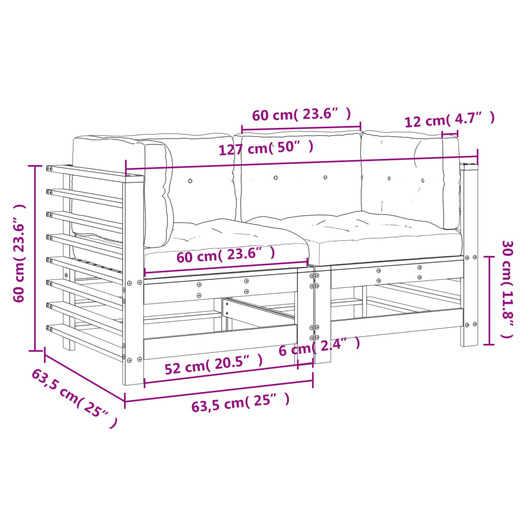 Divani Angolari con Cuscini 2 pz in Legno Massello di Pino 825681